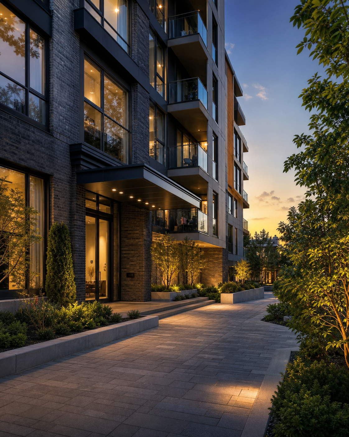 Modern condominium property entrance