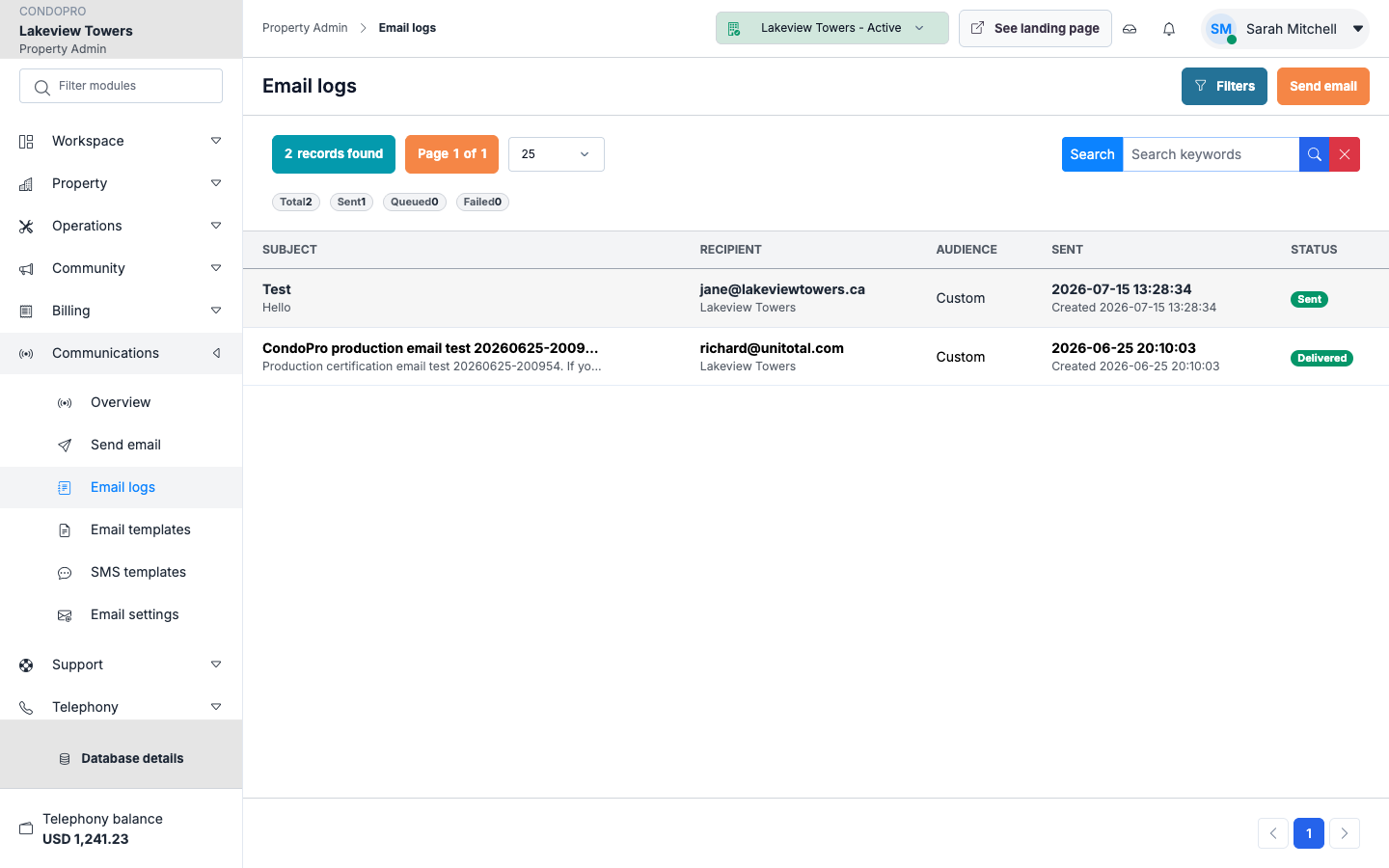 Email logs