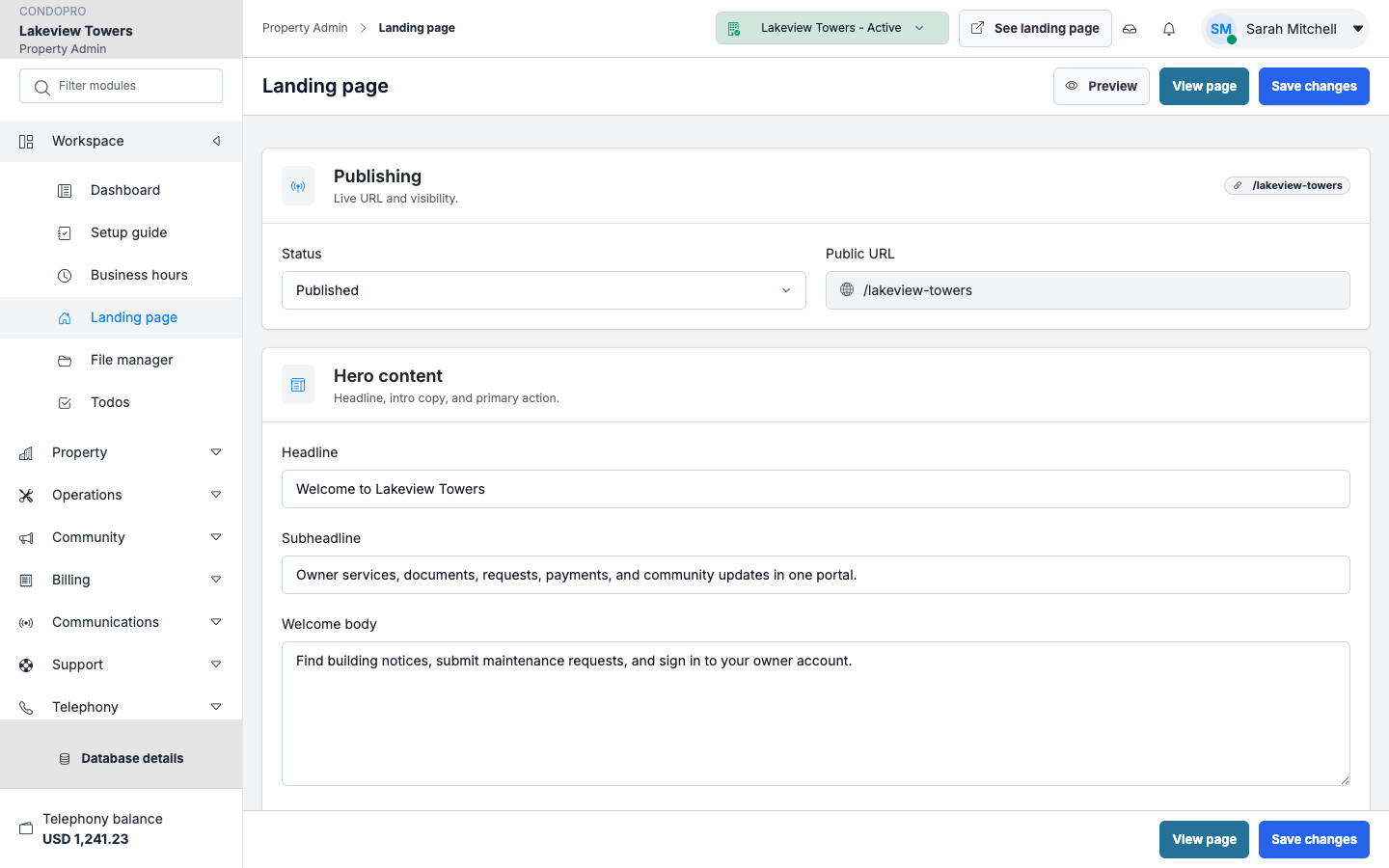 Landing page