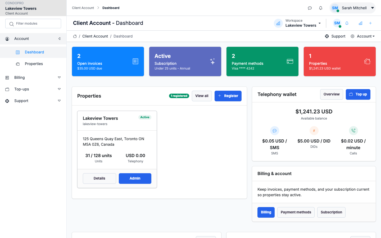 Account dashboard