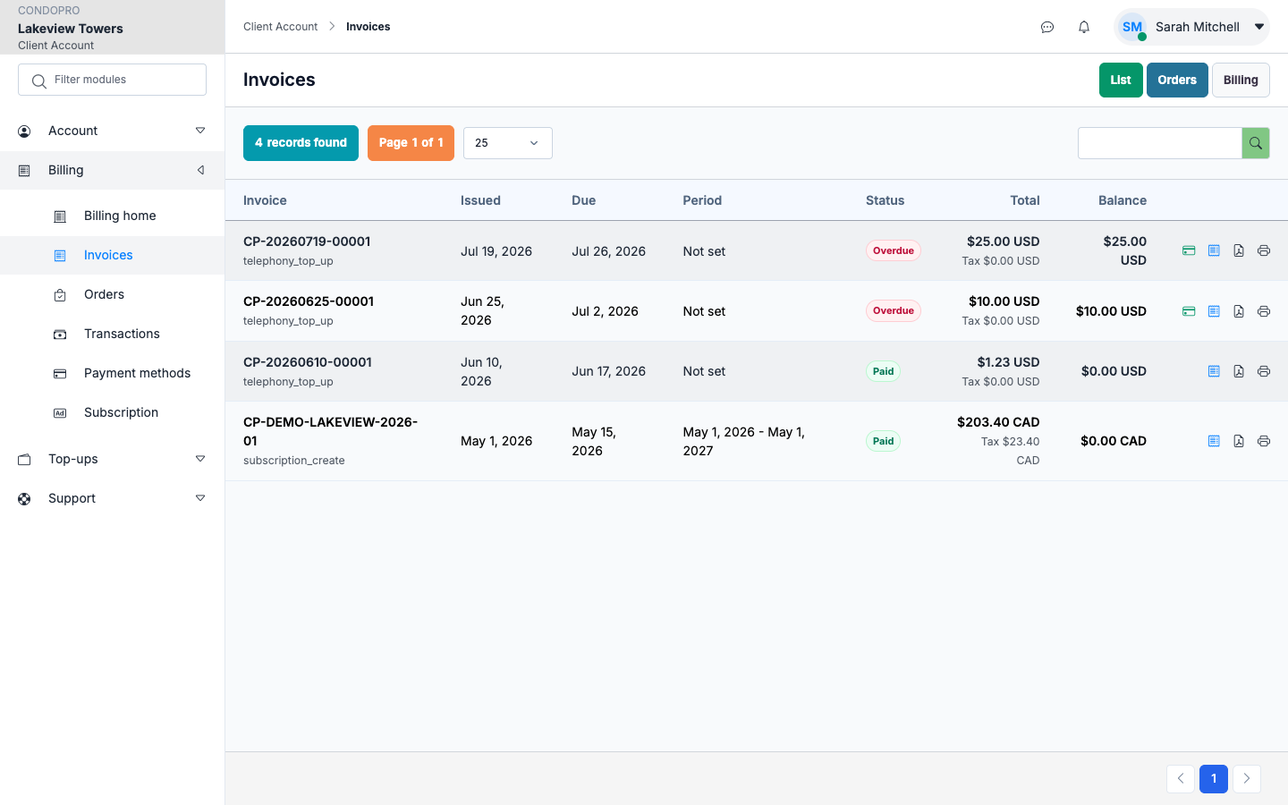 Account invoices