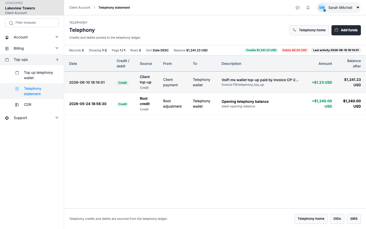 Account telephony statement