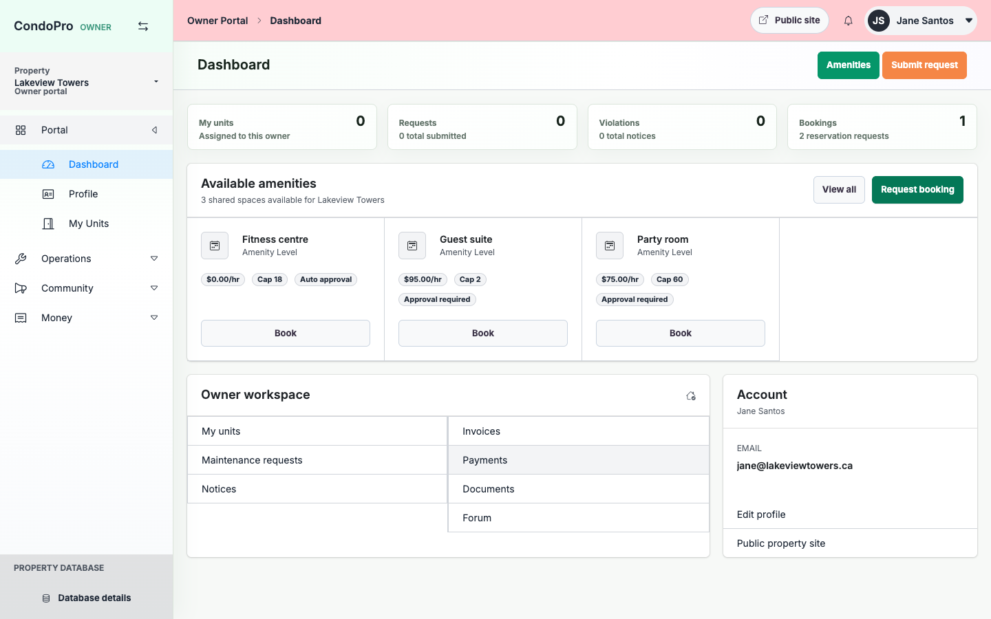 Owner dashboard